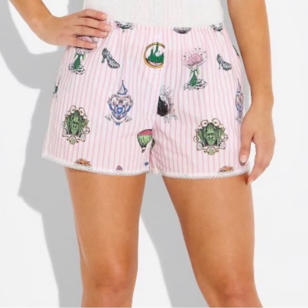 Wicked ×‎ Katie Kime Women's Iconic GraphicBoxer Shorts - Pink Pinstripe Large